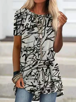 2022 3D Geometrice Abstracte Graffiti de Imprimare T-shirt Femei pe Gât Rotund Casual Vrac Top Plus Dimensiunea Îmbrăcăminte pentru Femei T-Shirt