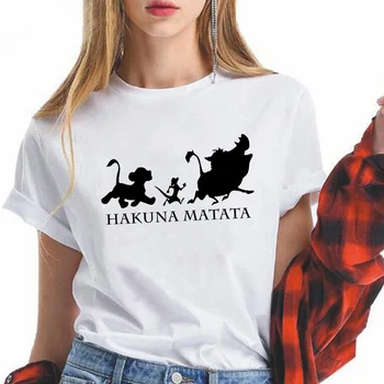 Disney HAKUNA MATATA Hause Tragen Sommer Modul Simba, Timon Pumbaa Grafik Tricou Frauen Topuri Baza Tricouri Funny Mädchen T-shirt