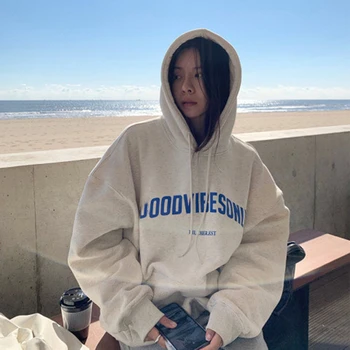 Harajuku Hip Hop Street Hoodies Femei Scrisoarea Imprimate Îngroșa Pluș Cald Jachete Femei De Epocă Lână Pulover Umflat