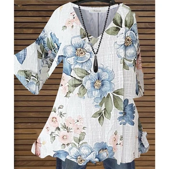 Topuri femeile de Cauzalitate Vrac Florale Imprimate Tricouri de Vara V-gât Topuri de Moda Noua Printuri Pulovere