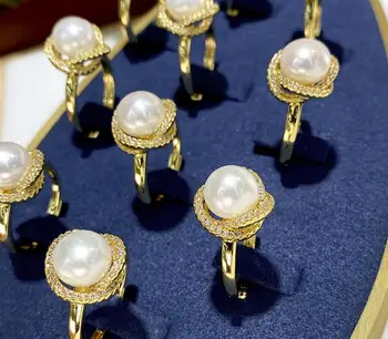 1 buc alb natural de apă Dulce pearl zircon cristal inele de 9-10mm șirag de mărgele de aur de 18K înfășurat ring Bijuterii