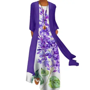 1 Set Cardigan Rochie de Imprimare Florale Lungi Femei Vrac Uza fără Mâneci Mare Tiv Rochie pentru Uzura de zi cu Zi Rochie de Epocă 2021