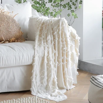 100% bumbac bej arunca pături pentru canapea