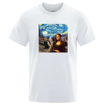 100% Bumbac Lume Capodoperă Vincent Mona Lisa Sselfie Imprimare Tricouri Mans Retro Tricou Topuri Casual Vintage Cool Pentru Bărbați T-Shirt