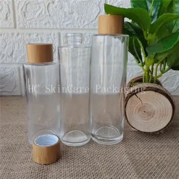 100ml 120ml 150ml Sticlă Clară Cosmetice Lotiune de Sticla cu bambus capac filetat capac de Mediu bambus capac de sticlă sticle