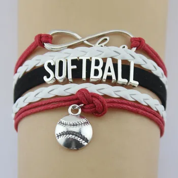 10PC/Mulțime Infinită dragoste de Softball, Baseball Mama Bratara softball Farmec piele wrap bărbați brățări & brățări pentru Femei bijuterii