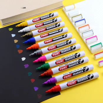 11 Culori Pensula Metalice Vopsea Permanenta Pen Anvelope De Ulei De Piatră Meci Impermeabil Alb Marker Colorat Albumul Graffiti Pen
