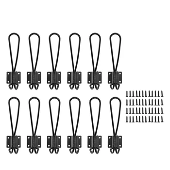 12 Pack Rustic Enterway Cârlige, Negru Vintage Dublu Umerașe, Greu Industriale Grele Cârlige Pentru Fermă(Culoare Neagră, Sc