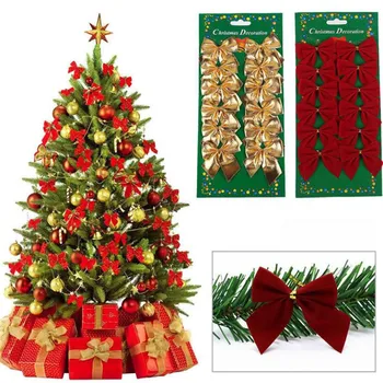 12pcs Roșu Arcuri de Crăciun Agățat Decoratiuni de Aur, Argint Bowknot Ornamente pentru Pomul de Craciun de Anul Nou Xmas Party Cadou Decor