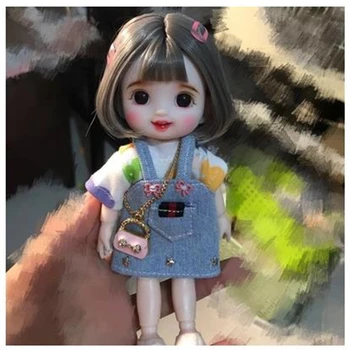 16cm Moda Mini Peruca BJD Papusa Mobile Comune Fata de Păpuși 3D Ochii Mari Frumoase Drăguț DIY Jucărie Papusa cu Haine Dress Up Papusa