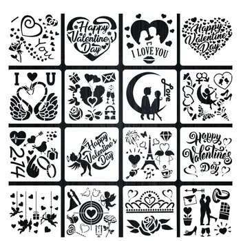 16pcs/set BRICOLAJ, Pictura Desen Șabloane Șablon Plastic PET de Artizanat Ziua Îndrăgostiților Pictura Șablon Album