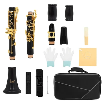 17 Cheie Ebony Black Gold Clarinet Bb Instrument de Suflat din lemn cu Mănuși Șterge Lacrima Clip Set Accesorii pentru Incepatori Trupa