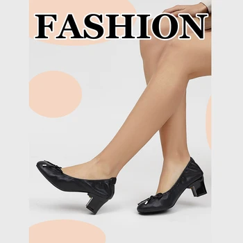 190-1 2022 Nou-Veniți Pantofi De Moda Solid Negru Rochie Pompe De Sex Feminin Încălțăminte Birou Doamnă Bloc Toc Elegant Mediu Pompe De Femei