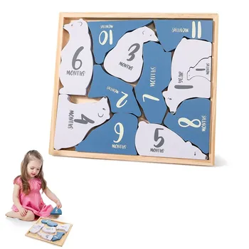 1Set Copii Jucarii din Lemn Puzzle 3D Urs Polar Montessori Puzzle Animal de Jucărie Tangram Forma de Potrivire de Învățare Jucărie de Învățământ pentru copii
