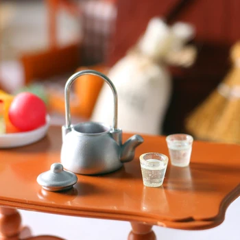 1set Copii Pretinde Jucărie Mini Mobilier Casa Papusa Păpuși Fierbător Oala in Miniatura, Bucătărie, Fierbător cana de apa set