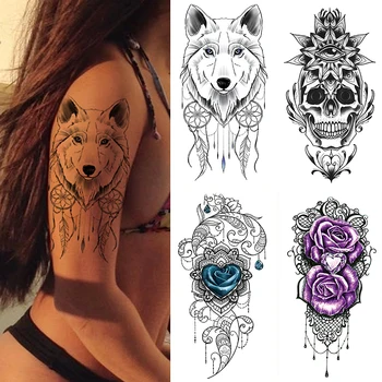 1Sheet Impermeabil Tatuaj Temporar Autocolant Foxr Craniu Flash Tatuaje Body Art Brațul Fals Maneci Tatuaj Femei Bărbați