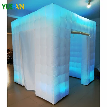 2,5 m Popular Cub Gonflabile photo booth fondul stand Cu 2 fermoar ușa și benzi cu LED-uri Lumini de Cabină Cort Pentru decor petrecere