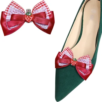 2 Buc De Crăciun Arc Clipuri Pantofi Detașabile Pantofi Înfrumusețarea Căpșuni Roșu Dantelă Pantof Accesorii Drăguț Doamnelor Tocuri Inalte Decor