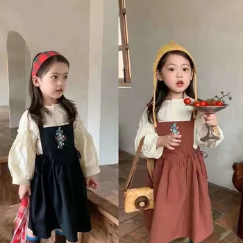 2 buc Îmbrăcăminte pentru Copii Seturi de Bumbac Tricou+salopete Rochie pentru Copii Rochie de Costume de Broderie Rurală de Epocă Copil Printesa Haine ti se Potriveste