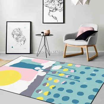 200*300cm Stil Nordic Abstracte Geometrice, Dungi de Culoare Galben Strălucitor Dormitor Living Cristal Catifea Floor Mat Covor