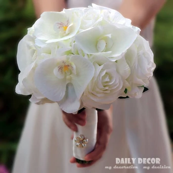 2018 Nou artificiale de trandafir alb și phalaenopsis flori de matase de mireasa buchet de nunta