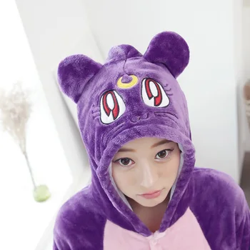 2019 Iarna Pisica Violet Pijamale Animale onesie Pijamale Kigurumi Femei Barbati Unisex pentru Adulti Flanela de noapte Seturi de haine de Acasă