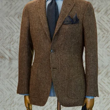 2020 Mens Cafea Sacou de Tweed Herringbone Jacket Jacheta de Costume pentru Bărbați Blazer Două butoane Notch Rever Personalizate se Potrivesc(Numai Blazer)