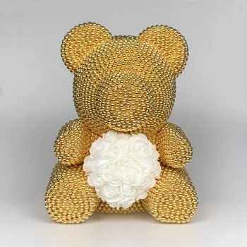 2020 Nou 40cm Aur Perla Urs cu Flori de Trandafir Inima Creative Cadouri lucrate Manual pentru Crăciun, Ziua Îndrăgostiților, Anul Nou, Ziua de nastere