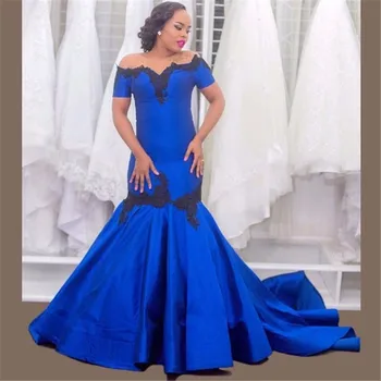 2020 Sirena Africane Rochie de Bal Albastru Pur Gât Curtea Tren Satin vestido de festa Rochii de Seara Lungi pentru Fete de culoare
