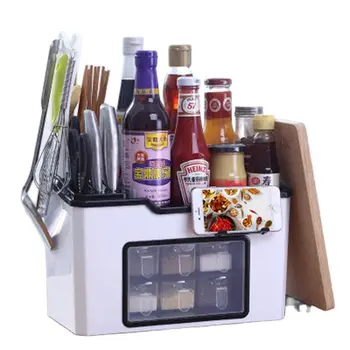 2020 vânzare fierbinte bucătărie spice box combinație suportul de cuțit multi-funcție rack betisoarele cușcă cutie de depozitare din plastic condimente cutie j