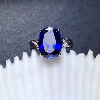 2021 New Sosire Naturale reale albastru safir inel real, argint 925 bijuterii Fine inele de partid cadou piatra mare dimensiune bijuterie