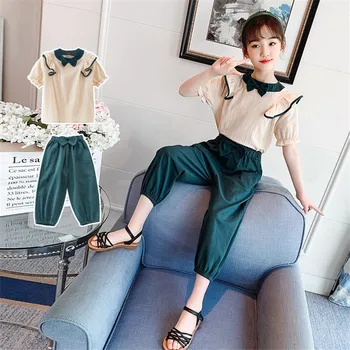 2021 Vara Noi de Sosire Fete de Moda coreeană Design 2 Piese Costum de Top+pantaloni Fete de Îmbrăcăminte 5-15 ani
