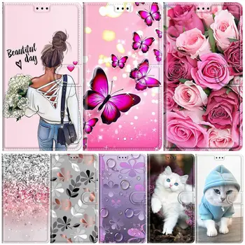 2022 FZ3 Flori Flip Coajă de Telefon Pentru Cazul Apple iPhone SE 2020 XR 13 12 Pro Max 6 6S 7 8 11 Drăguț Rose Butterfly Portofel din Piele C