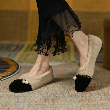 2022 Toamna Iarna Femei Balerini Rotund Toe Slip-On Pantofi Femei Casual Șir De Mărgele Mary Jane Pantofi De Lux, Pantofi De Brand Femei
