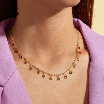 2022 Șirag de mărgele Colorate Piatra de Cristal Cravată Colier pentru Femei de Aur din Aliaj de Metal Farmecul Manual Lanț Boem Bijuterii Coliere