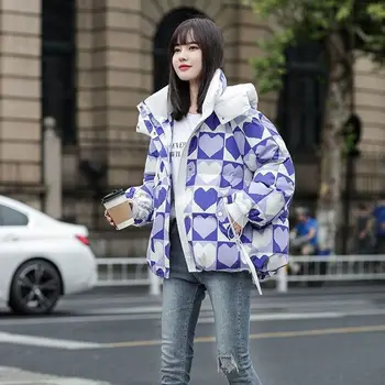 2023 Nou în Jos Jacheta Femei Scurta cu Gluga Inima de Imprimare de Moda coreeană Alb Rață Jos Gros Cald Iarna Puffer Coat de Îmbrăcăminte C60