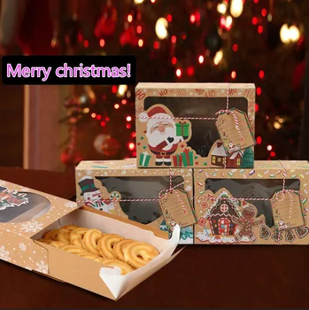 3/6/12PCS Hârtie Kraft Cadou Bomboane, cookie-uri Cutii Cadou de Crăciun Fereastra de Ambalare Sac de Petrecere de Anul Nou Decorare