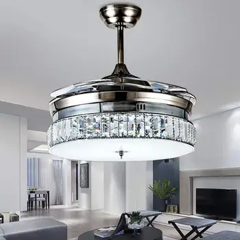 36Inches Vintage Industriale Invizibil Ventilator de Tavan Lumina cu Telecomanda Retractabil Lame Interior LED Silent Fan Candelabru