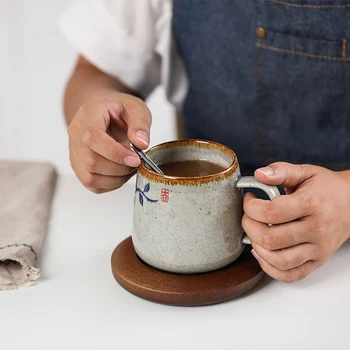 380ml Retro China Cești de Cafea Gresie Ceașcă de Ceai micul Dejun Lapte Ceai Negru de Apă Cani Underglaze Mână-Pictat Cana de Ceramica