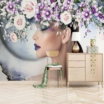 3D Acuarela Flori Tapet Mural Fată Frumoasă Hârtie de Perete de Perete Acasă Decor Imprimat imagini de Fundal Fotografie 3d picturi Murale