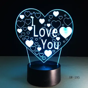 3D Led Lumina de Noapte I Love U Usb, Touch Control de la Distanță 7 Culori Schimbătoare Strălucire În Întuneric Jucării de Crăciun, Halloween, Cadou AW-195