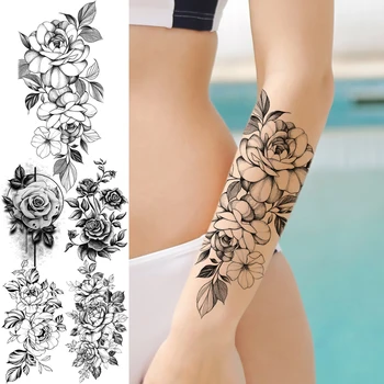 3D Rose Floare de Moda Antebrat Tatuaje Temporare Pentru Femei Adulte Fata Bujor Rotund Fals Tatuaj Body Art Impermeabil Tatuaje Decal