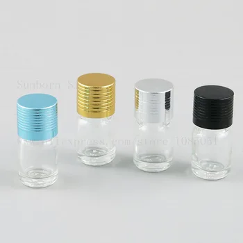 3ml Mini Sticlă Clară Ulei Esential de Sticla Cu Capace de Aluminiu Recipient de Sticlă Transparentă Argintiu Auriu capac Negru 500pcs