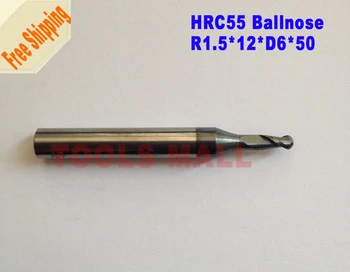 3pcs 1.5 mm Raza de 2 Fluiere Ballnose Pic Spirală Unelte de Frezat Carbură CNC Endmill Router biți HRC55 R1.5*12*D6*50