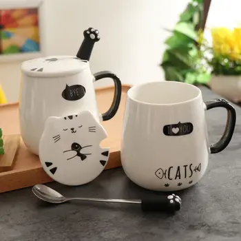 400ml Creative pisoi cani de desene animate două cani de Cafea Unic ceramice cesti de ceai cani cu capac lingura de lapte de cupa en-gros