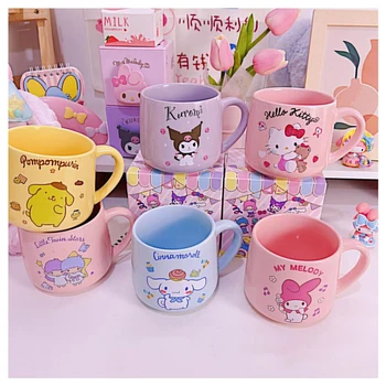 450Ml Kawaii Sanrioed Anime Kuromi Melodia Mea Cinnamoroll Hellokittys de Desene animate Drăguț căni de Cafea cu Lapte Cana de Copii Cadou de Ziua de nastere
