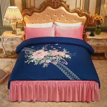 4buc de Cristal catifea stil Printesa de lux lenjerie de pat seturi de regina king size carpetă acopere set de pat set de fusta fata de perna lenjerii de pat.