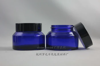50g de sticlă albastră crema borcan cu negru aluminiu capac, 50g borcan cosmetice,ambalaj pentru masca sau crema de ochi,50g sticlă
