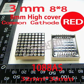 50PCS/LOT 3MM 8X8 Rosu 8MM Mare de Acoperire cu Catod Comun, 32*32 LED-uri Matrice de puncte Digital Tub Modul 1088AS Publicitate Lumini