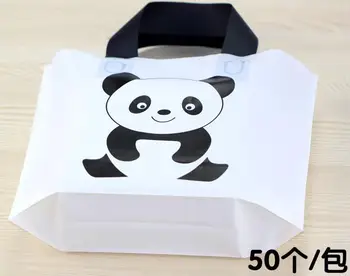 50pcs Minunat Cadou Geantă de Cumpărături Îngroșa Plastic Petrecere de Nunta Saci de Favoarea panda alb logo-ul de plastic sac de cadouri cu maner